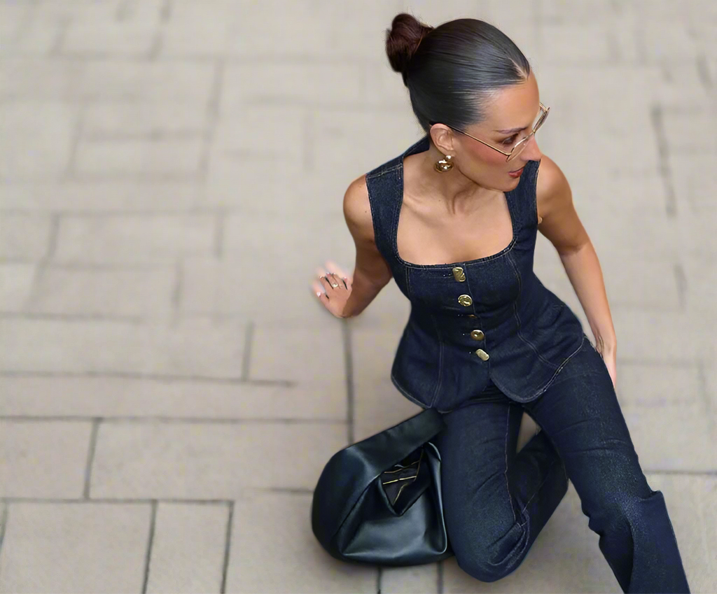 Women's Denim Sleeveless  Crop Top Pants Set