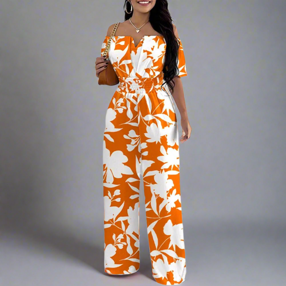 Women Print Jumpsuit Off Shoulder