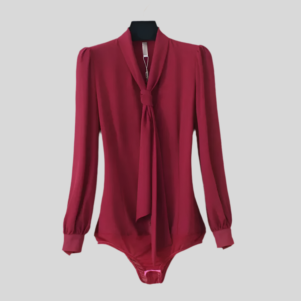 Women Bow Tie  Long Sleeved Bodysuit