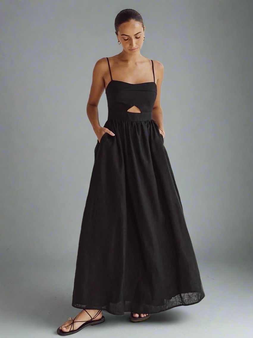Loose Black Sleeveless Ankle Length Dress