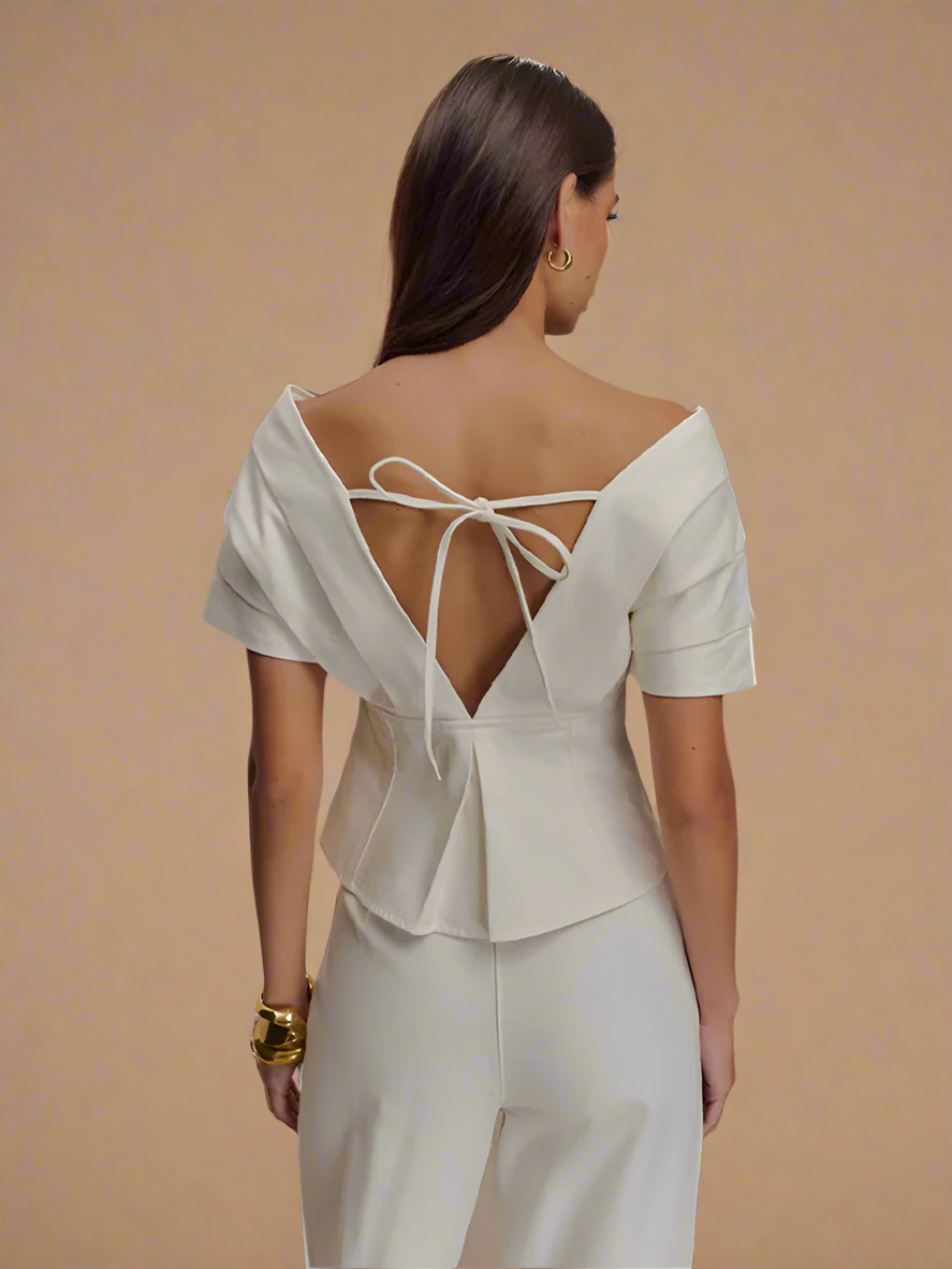 Deep V-neck Denim Two Piece Suit