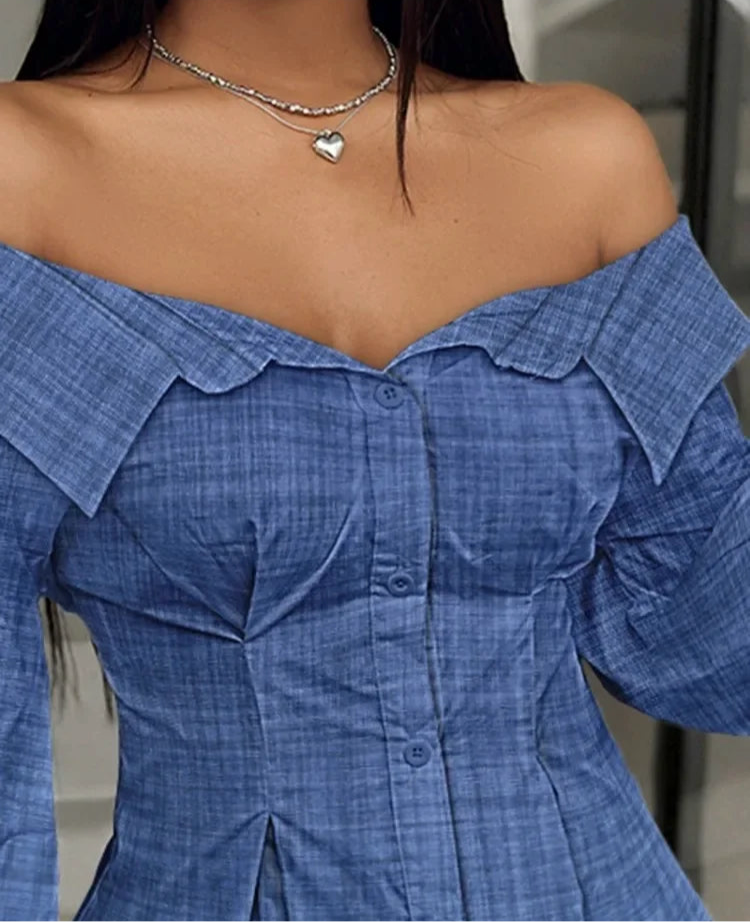 Women Lantern Sleeve Off Shoulder Top