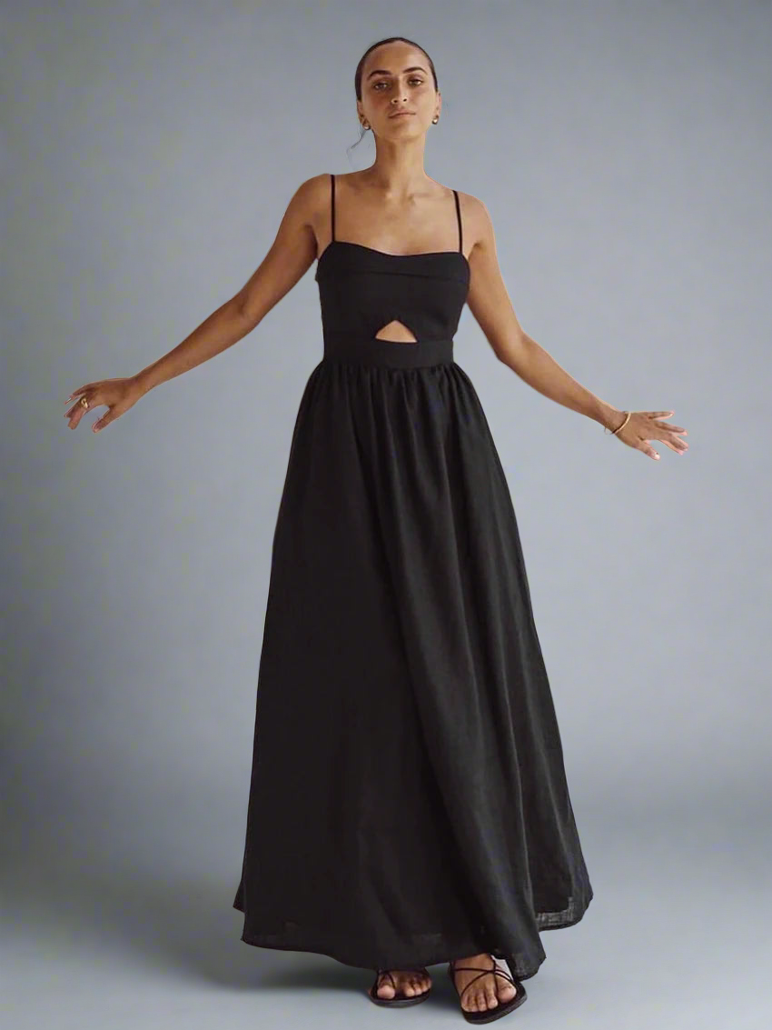 Loose Black Sleeveless Ankle Length Dress
