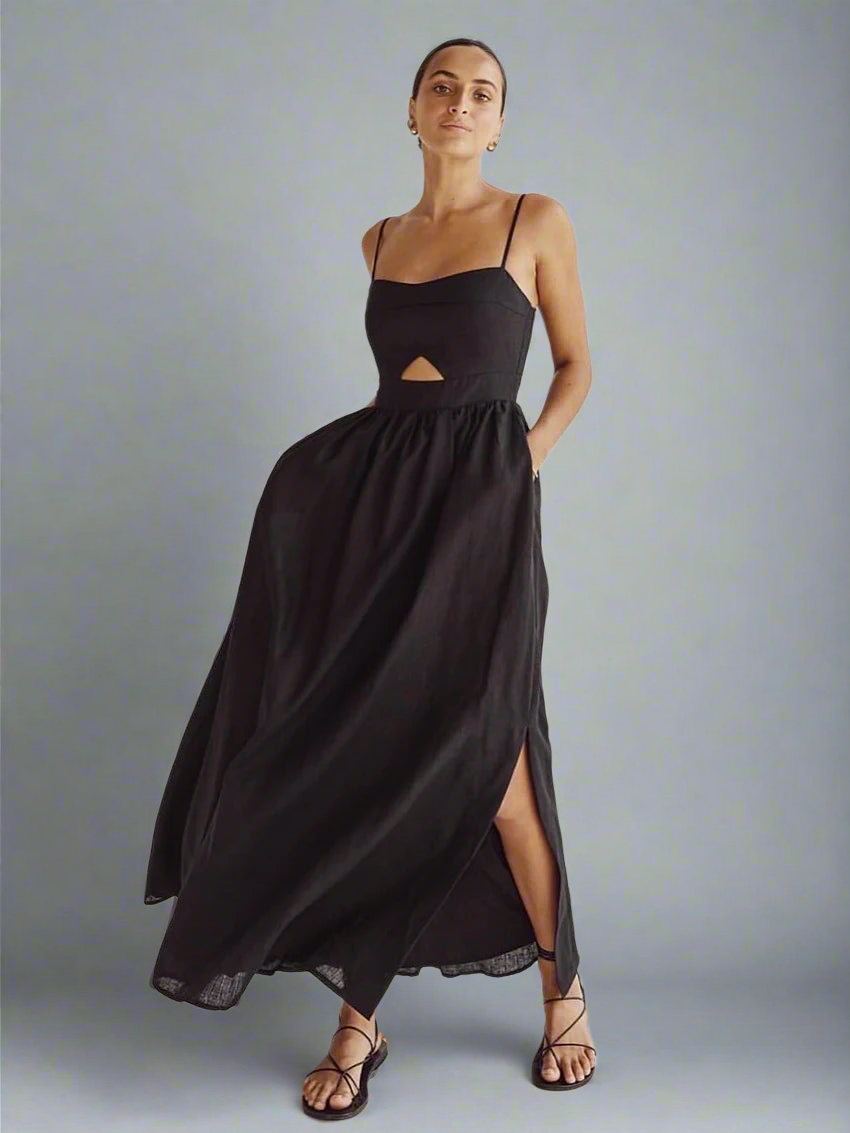 Loose Black Sleeveless Ankle Length Dress