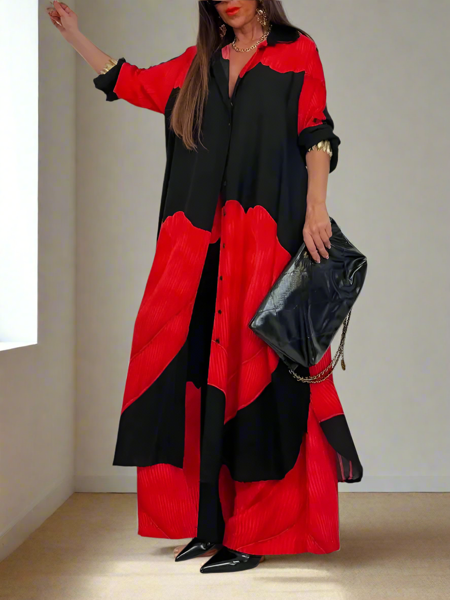 Printed Long Sleeve Loose Two Piece Set
