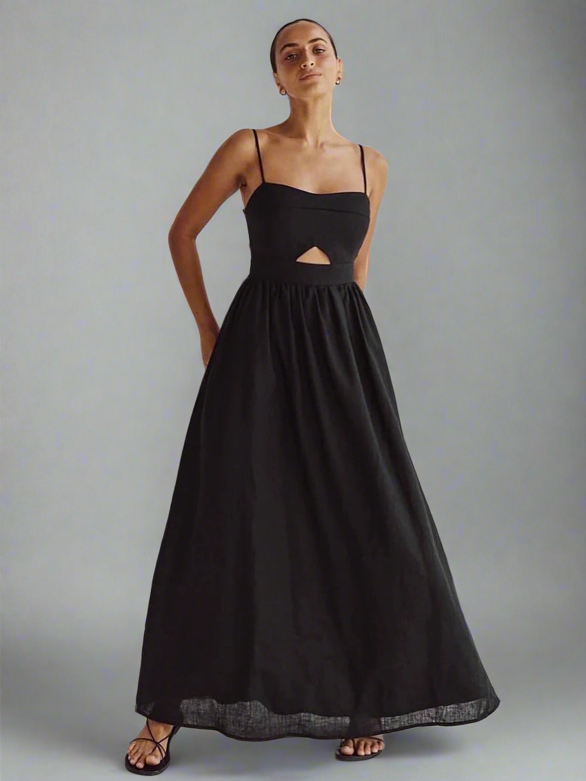 Loose Black Sleeveless Ankle Length Dress