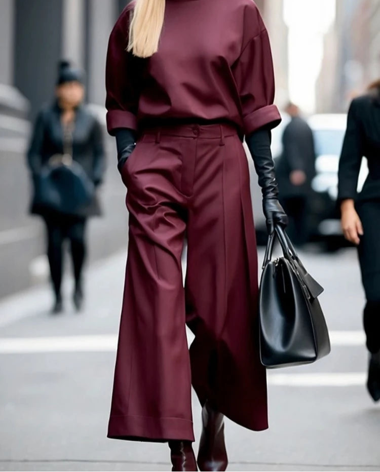 Wide Leg High Waist Pleated Trousers