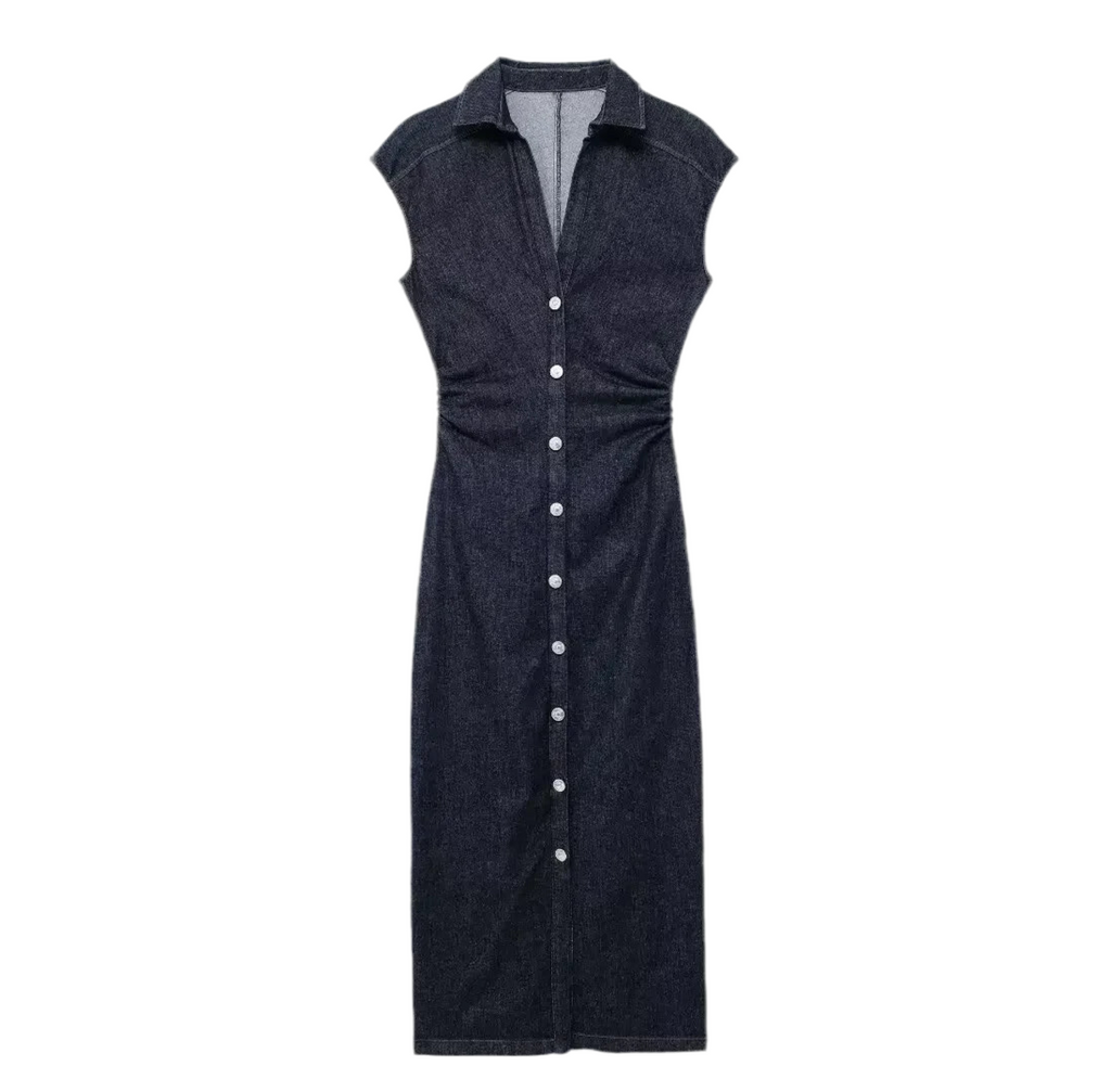 Sleeveless Denim Midi Bodycon Dress