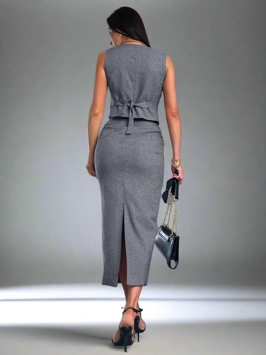 2 Piece Sleeveless Tank Top With High Waist Long Skirt Set