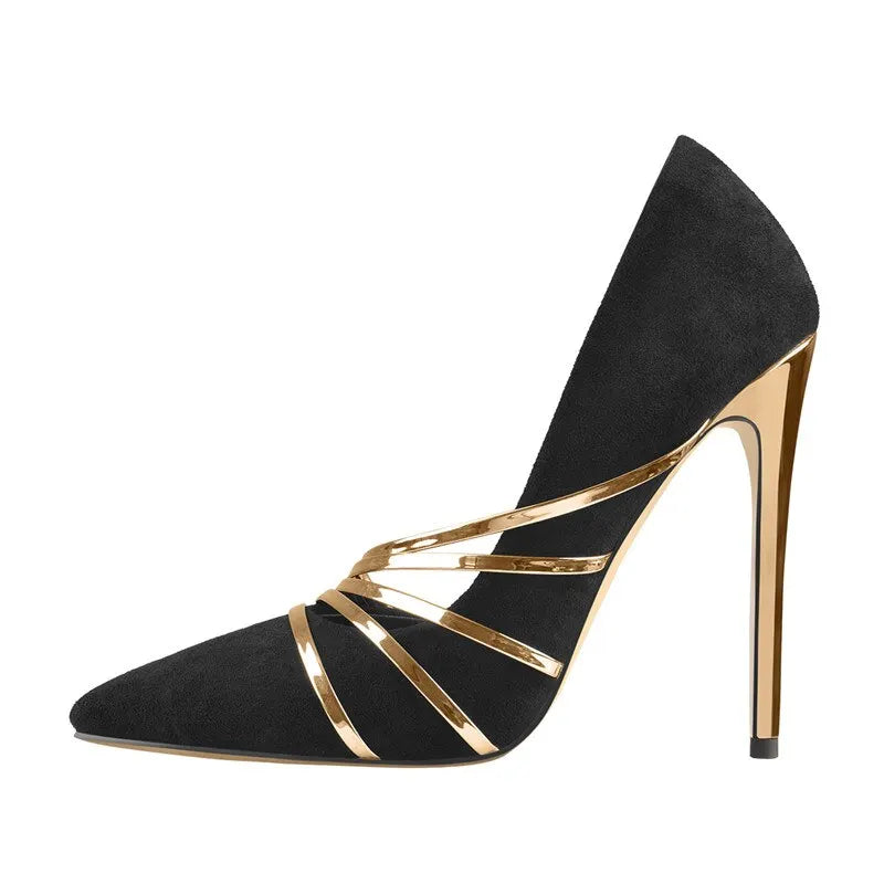 Pointed Toe Stiletto Gold Strap Pumps