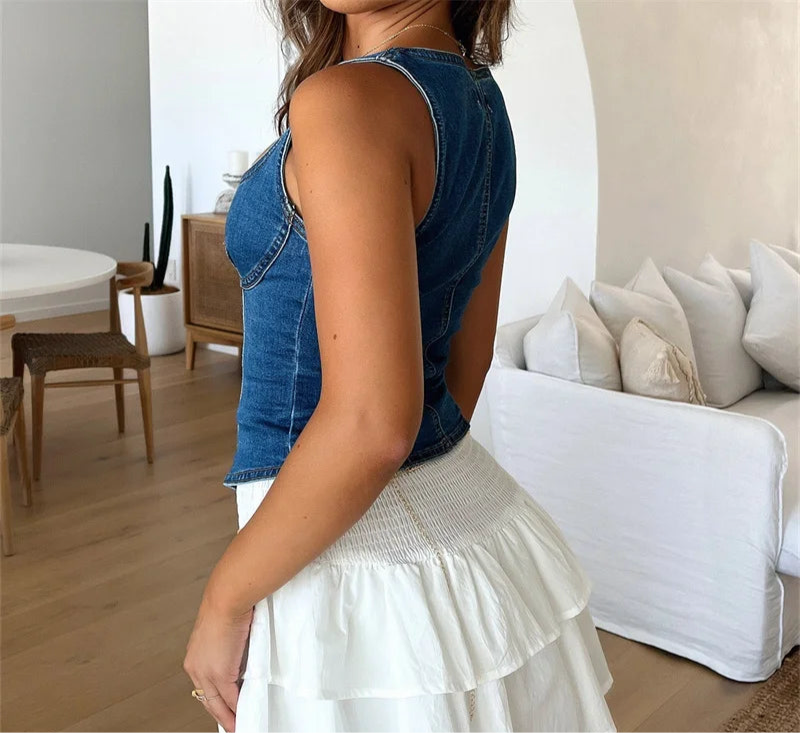 Square Neck Denim Tank Top