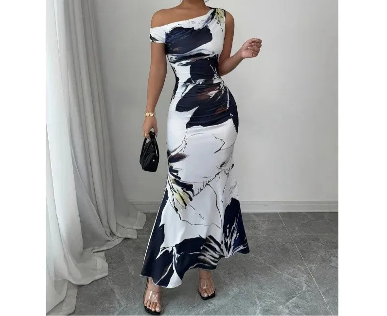 Floral Print Asymmetrical Bodycon Dress