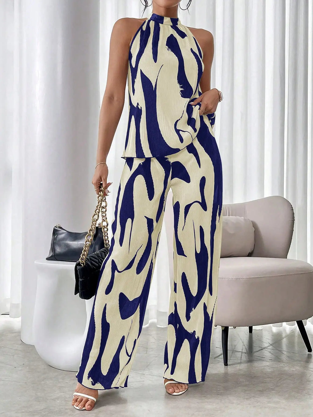 Women's Two Piece Flare Leg Pants Set