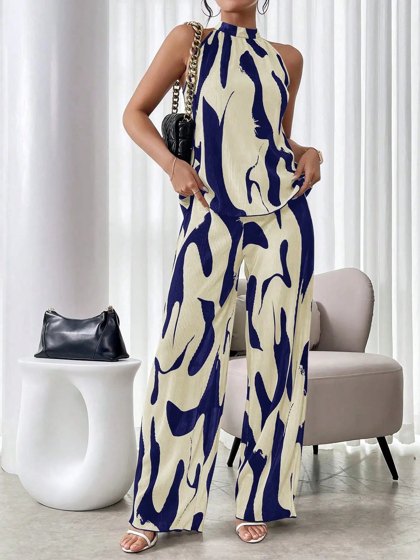 Women's Two Piece Flare Leg Pants Set