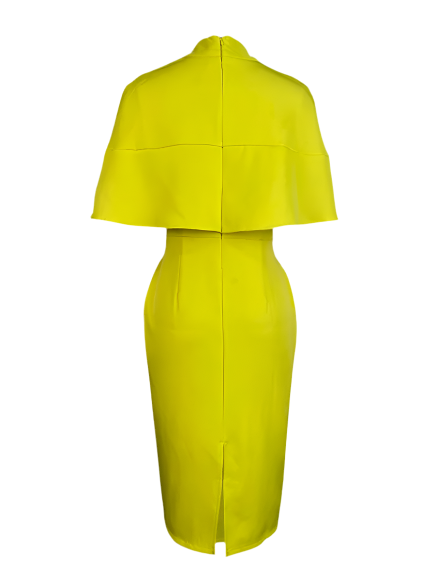Yellow Elegant Two Cape-Style Casual Dress