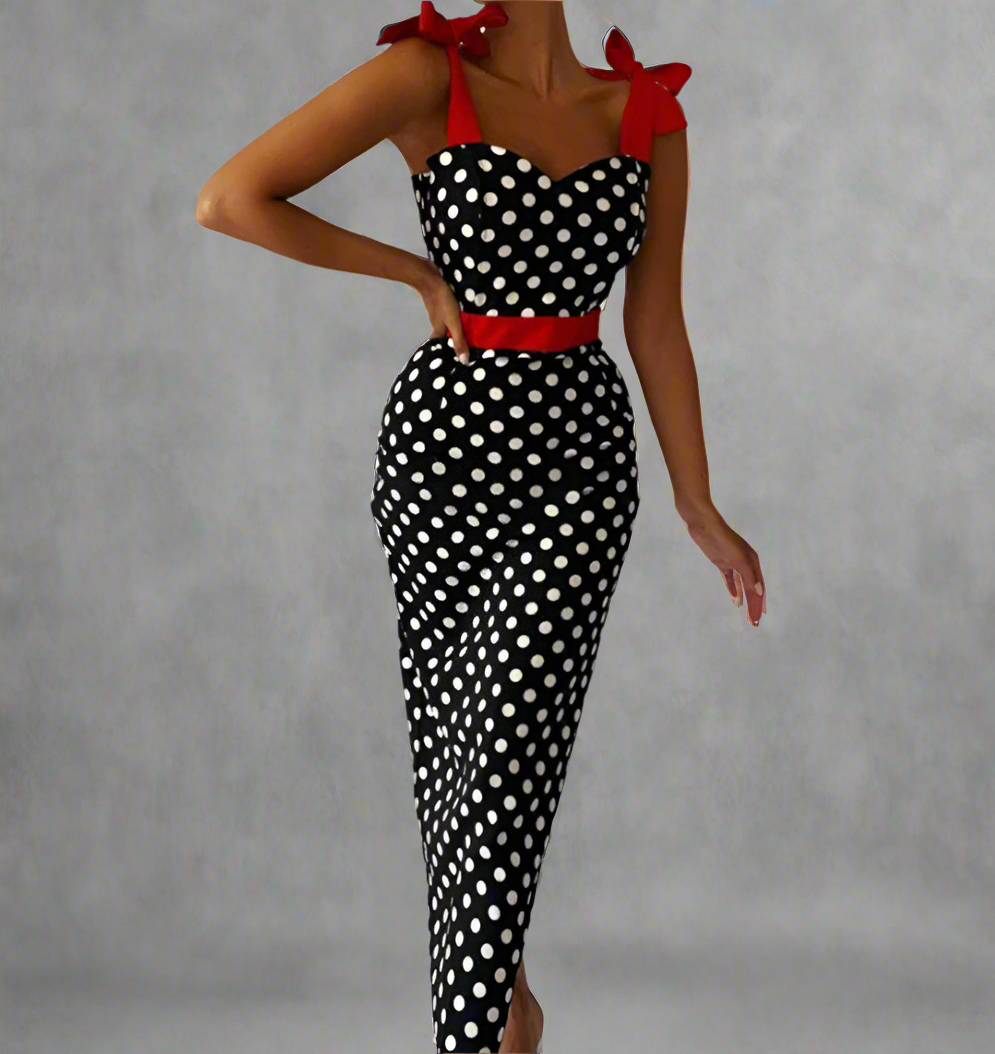 Casual Sleeveless Polka Dot Long Dress