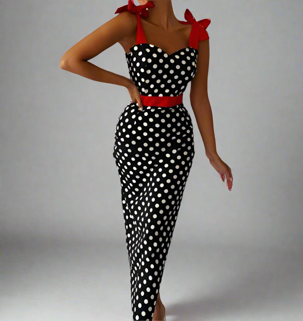 Casual Sleeveless Polka Dot Long Dress