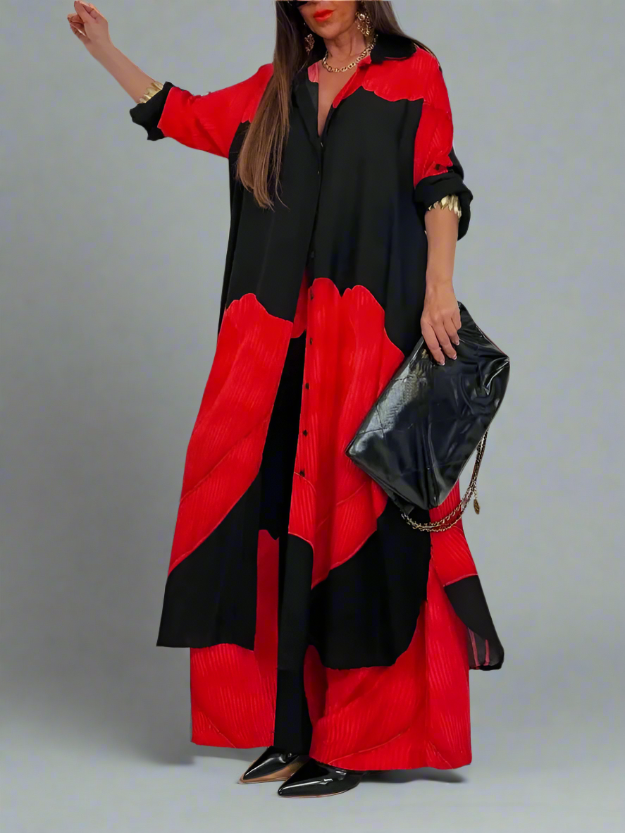 Printed Long Sleeve Loose Two Piece Set