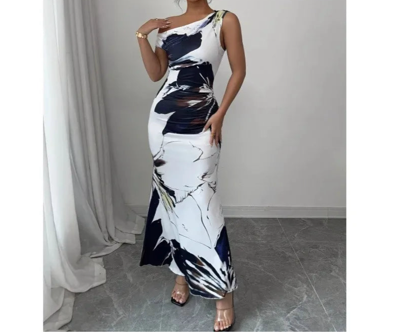 Floral Print Asymmetrical Bodycon Dress
