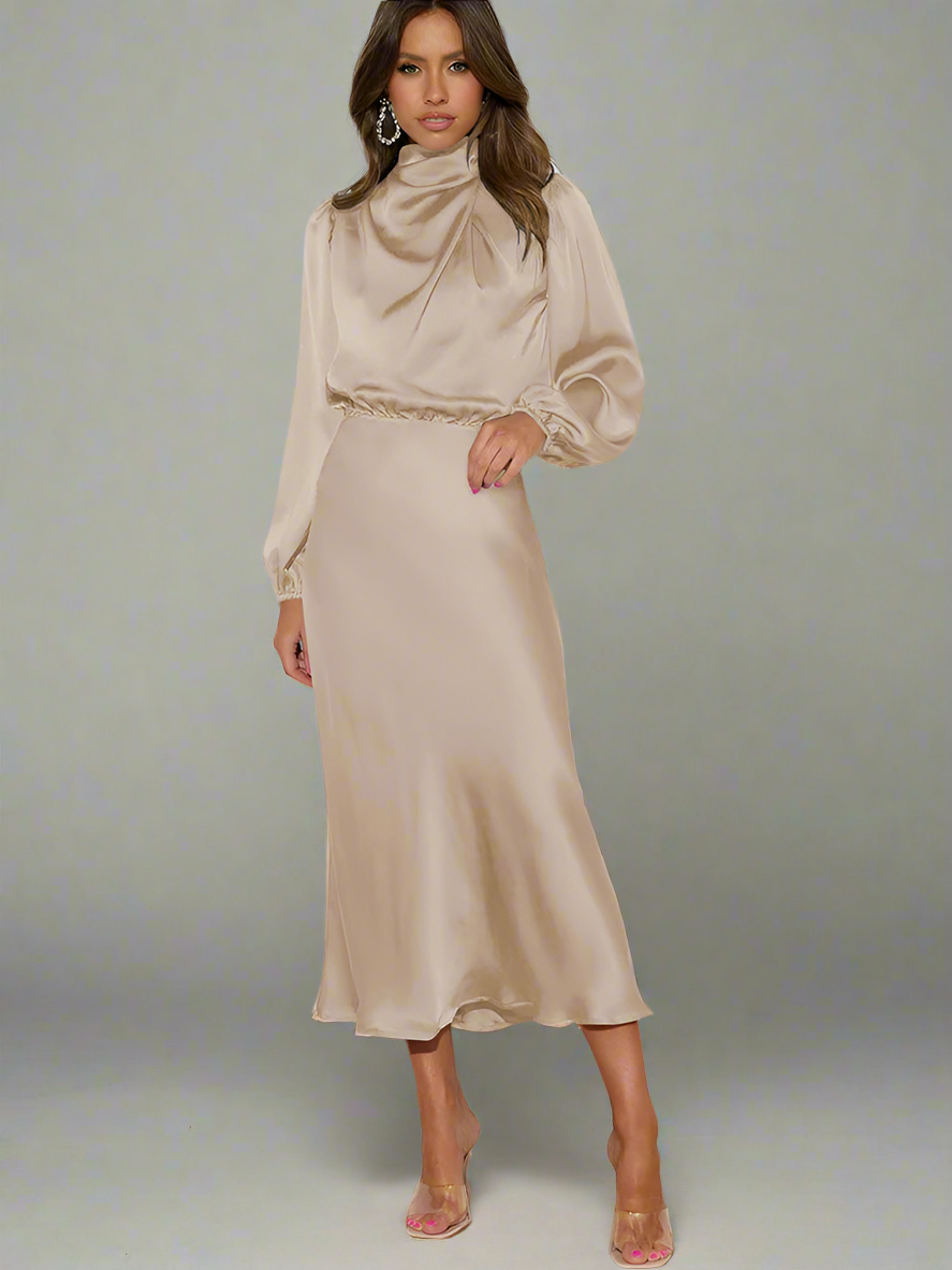 Satin Long Sleeved Evening Dress