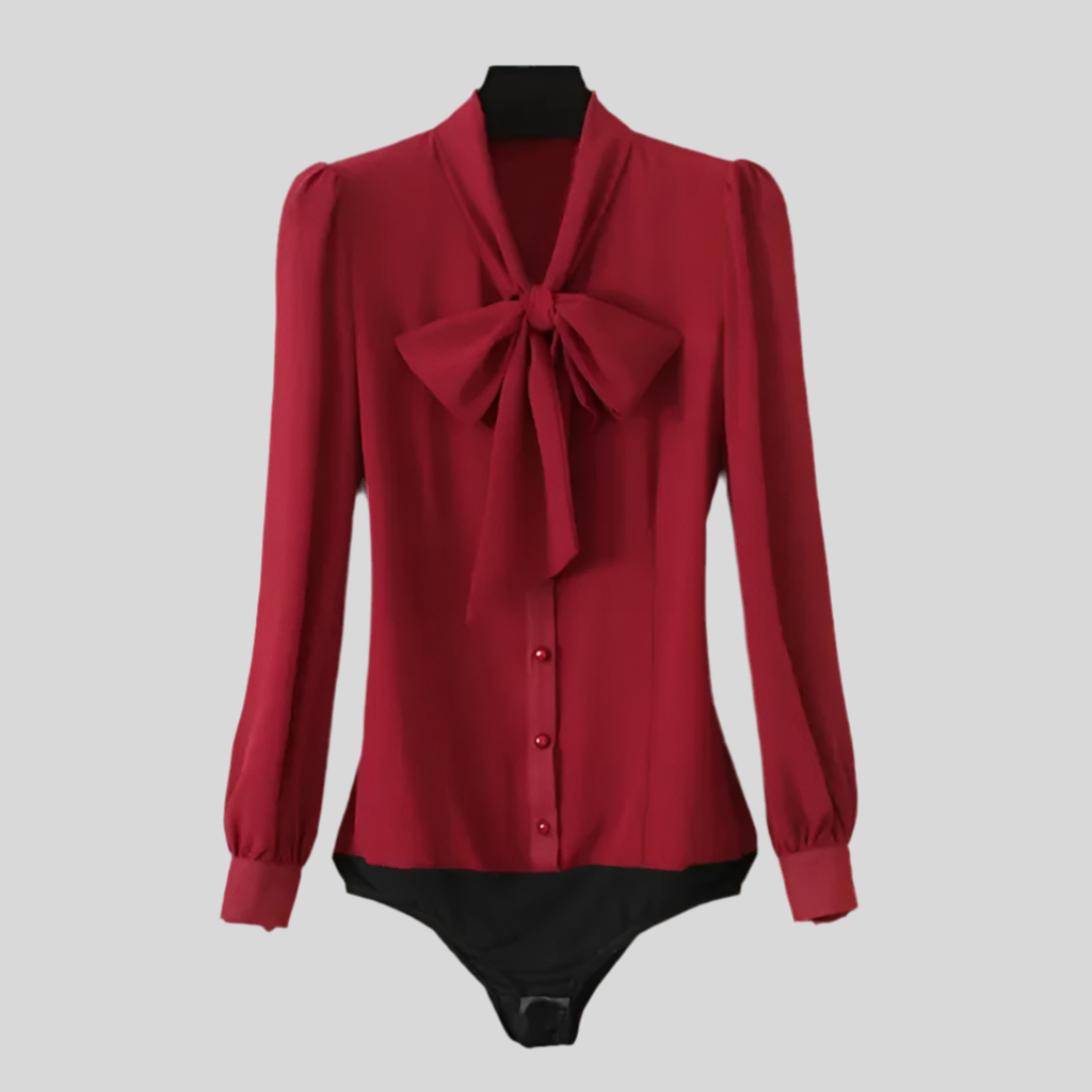 Women Bow Tie  Long Sleeved Bodysuit