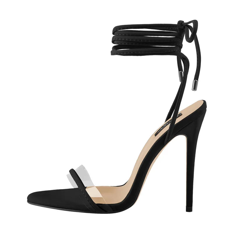 Peep Toe Ankle Strap Lace Up Clear Band  High Heels Sandals
