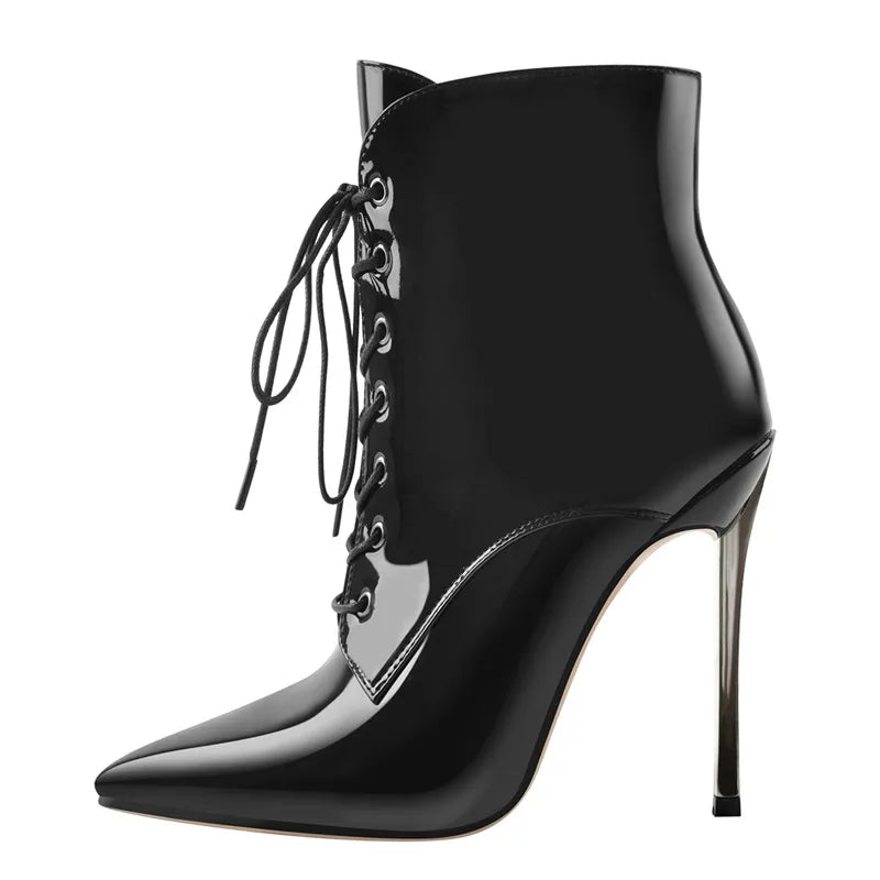 Pointed Toe High Heel Lace Up Ankle  Boots