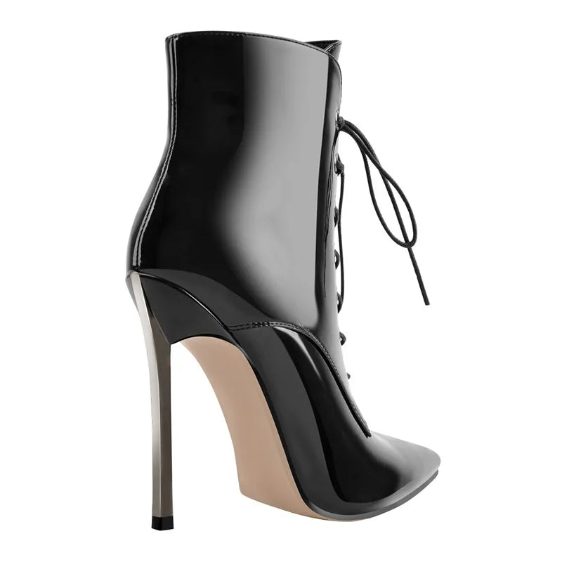 Pointed Toe High Heel Lace Up Ankle  Boots