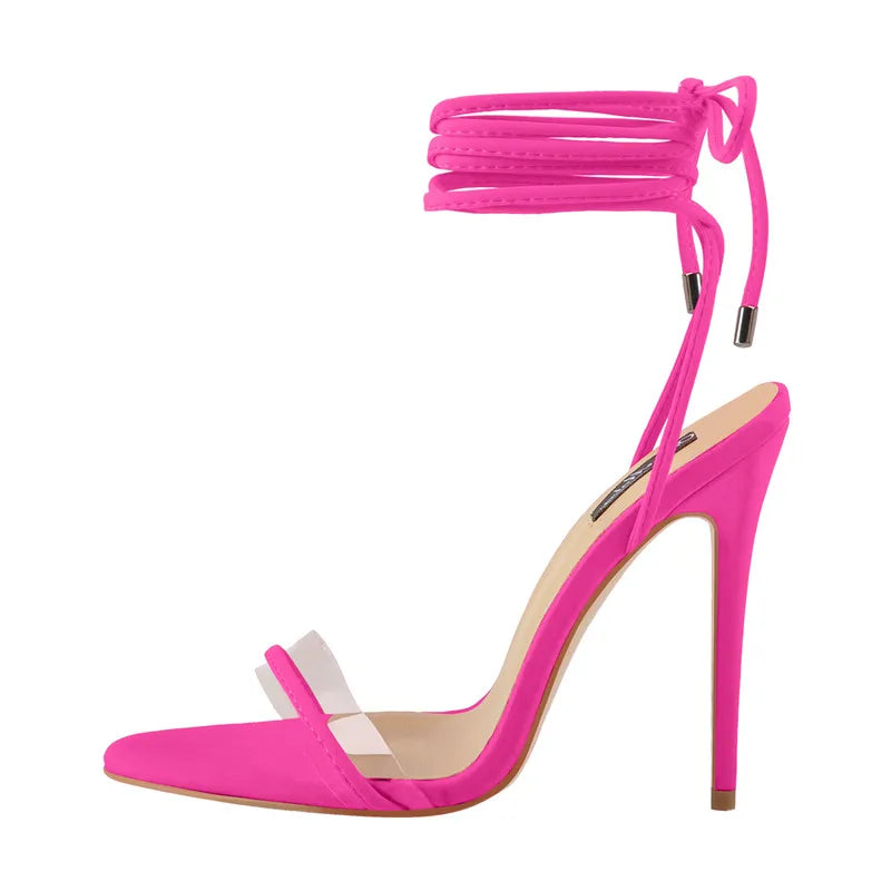 Peep Toe Ankle Strap Lace Up Clear Band  High Heels Sandals