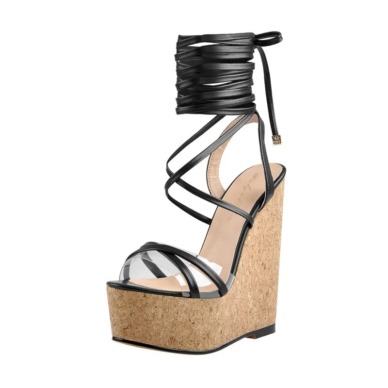 Lace Up Wedge Platform Sandals