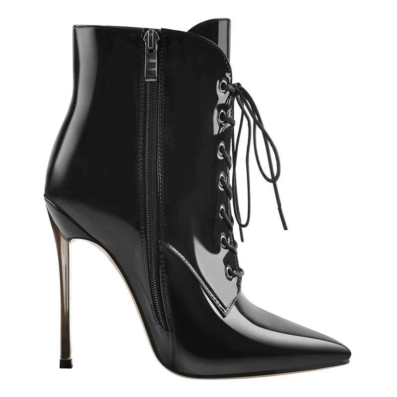Pointed Toe High Heel Lace Up Ankle  Boots