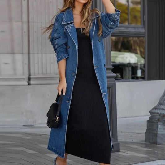 Lapel Collar Denim Trench Coat