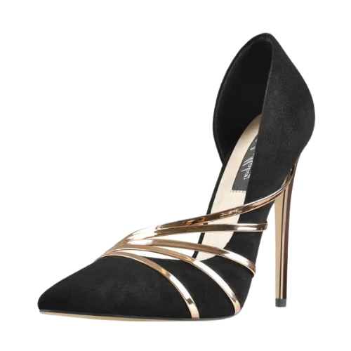 Pointed Toe Stiletto Gold Strap Pumps