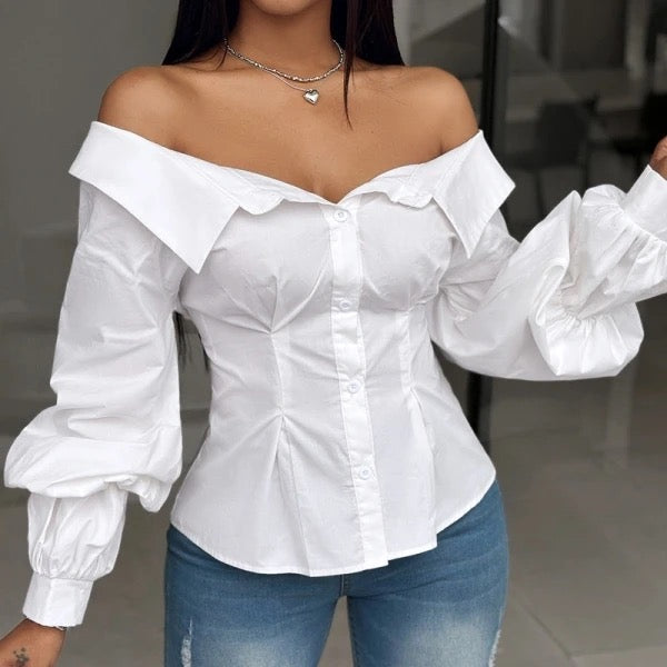 Women Lantern Sleeve Off Shoulder Top