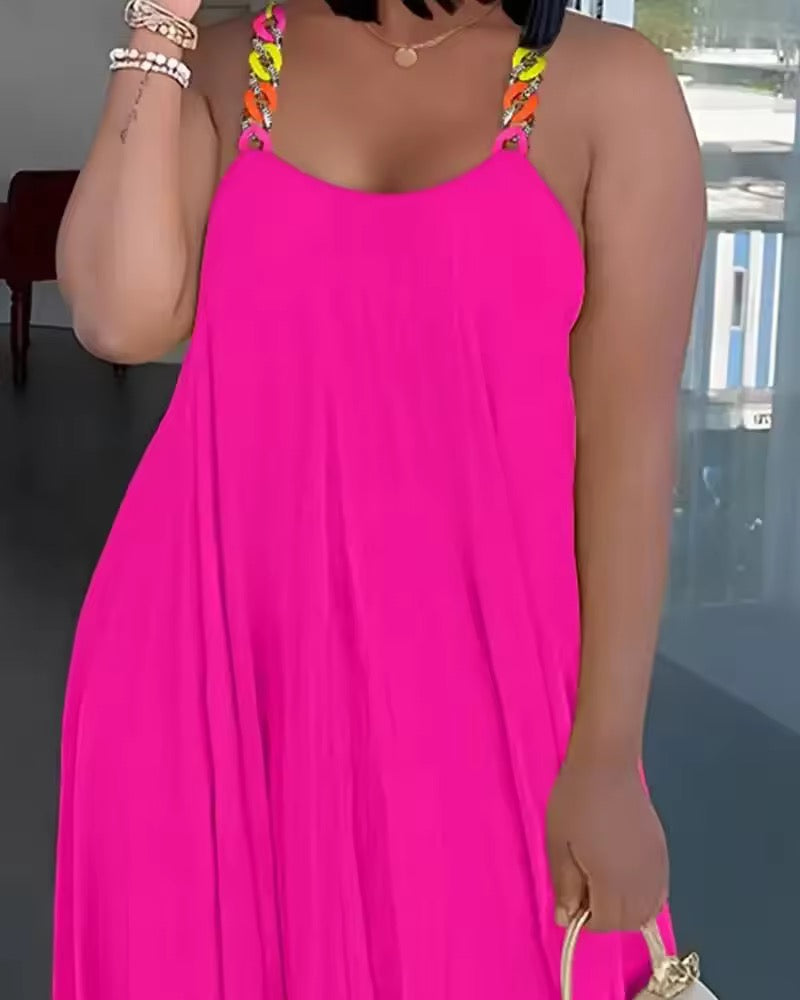 Solid Spaghetti Strap Summer  Maxi Dress