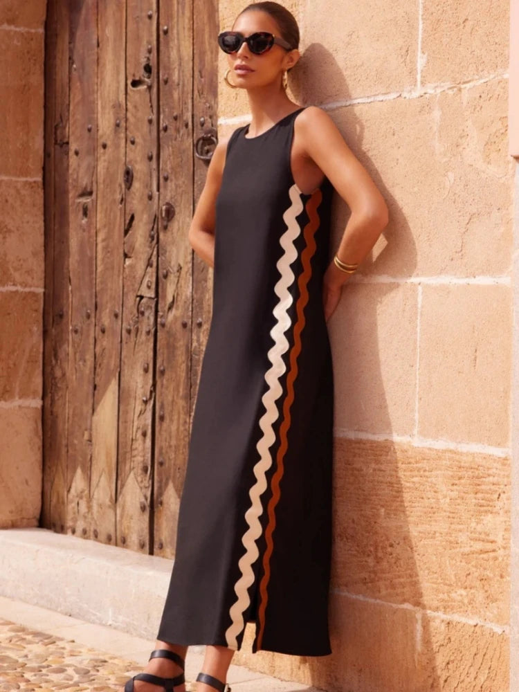 Sleeveless Patchwork Midi Dress