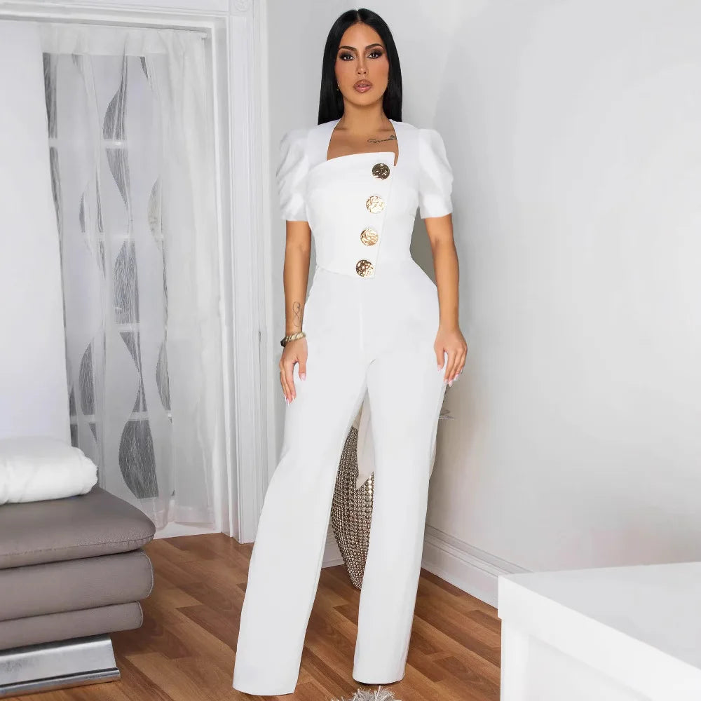 Puff Short Sleeve Wide Leg Jumpsuit