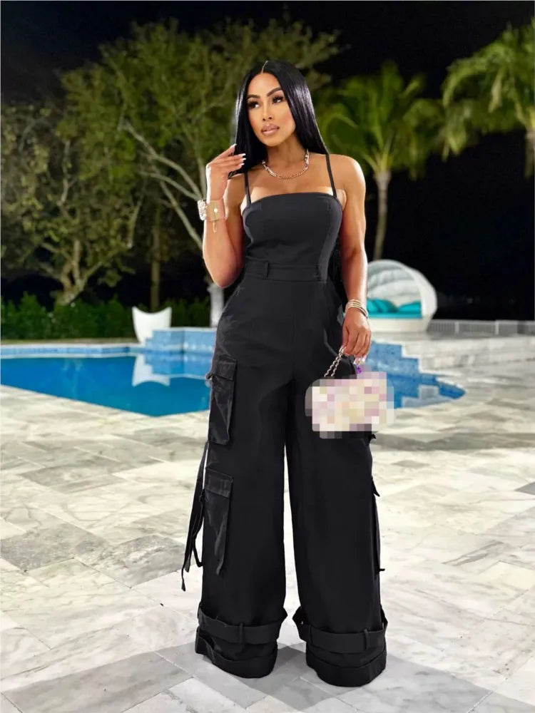 Solid Color Multi Pocket Jumpsuit