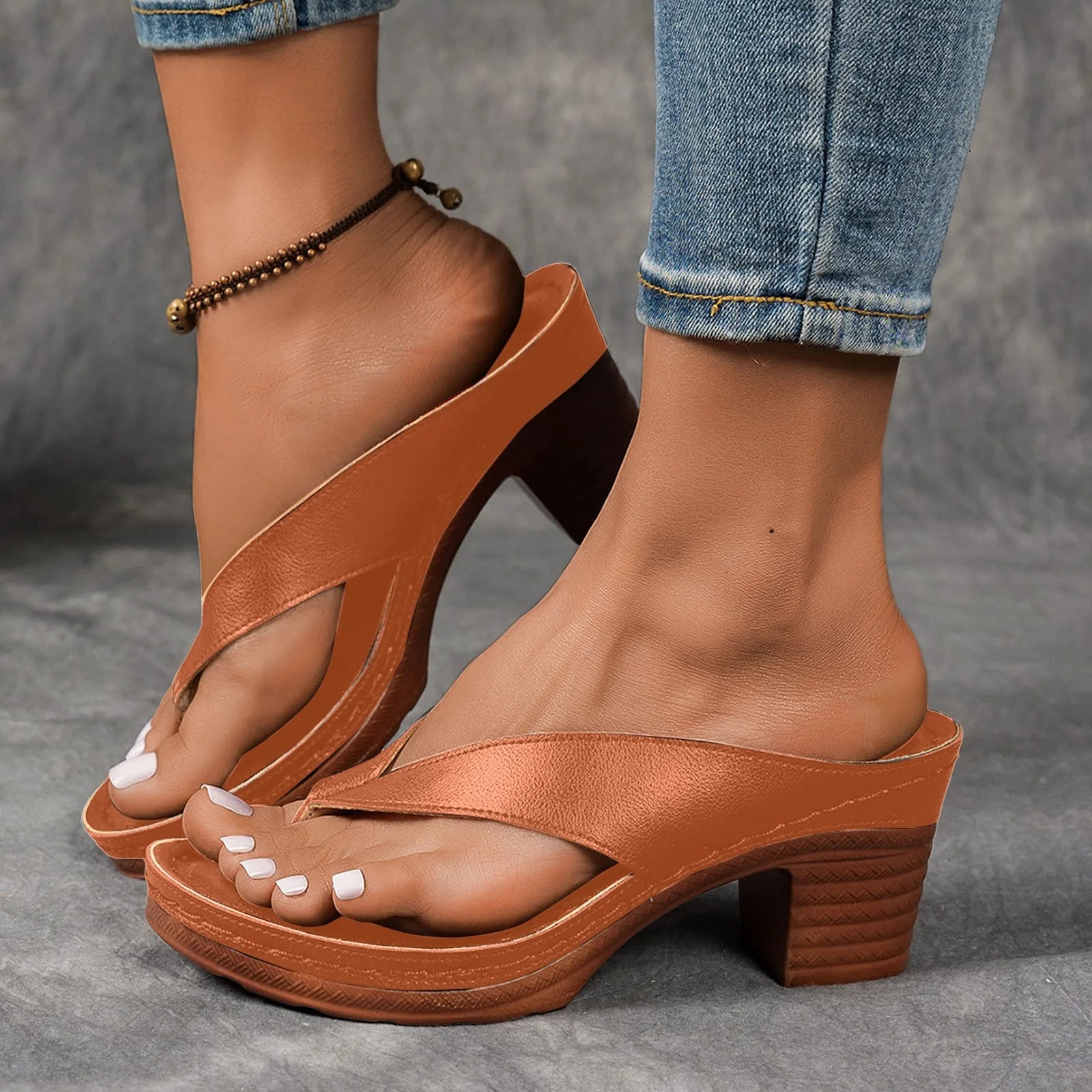Comfortable Chunky High Heel Flip Flops