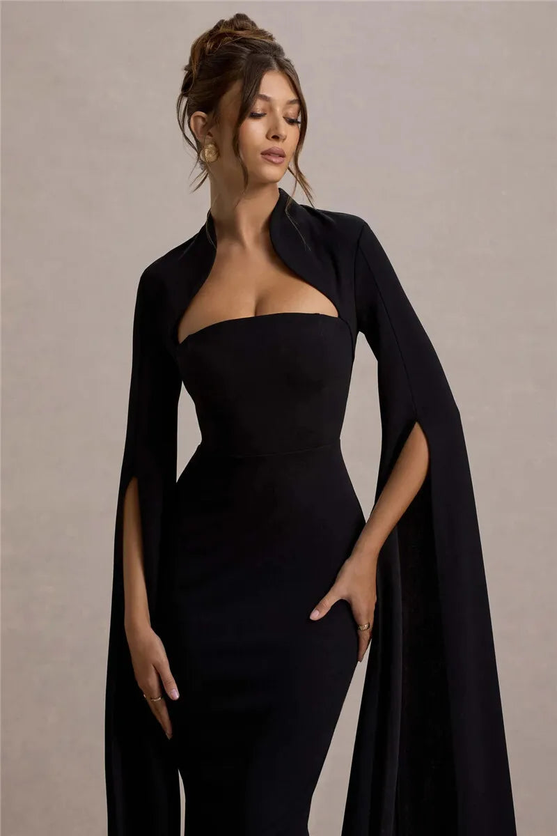 Cape Long Sleeve Midi Dress
