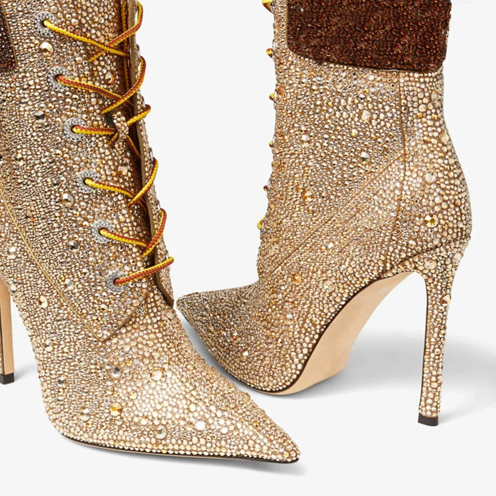 Gold Mixed Color Ankle Boots