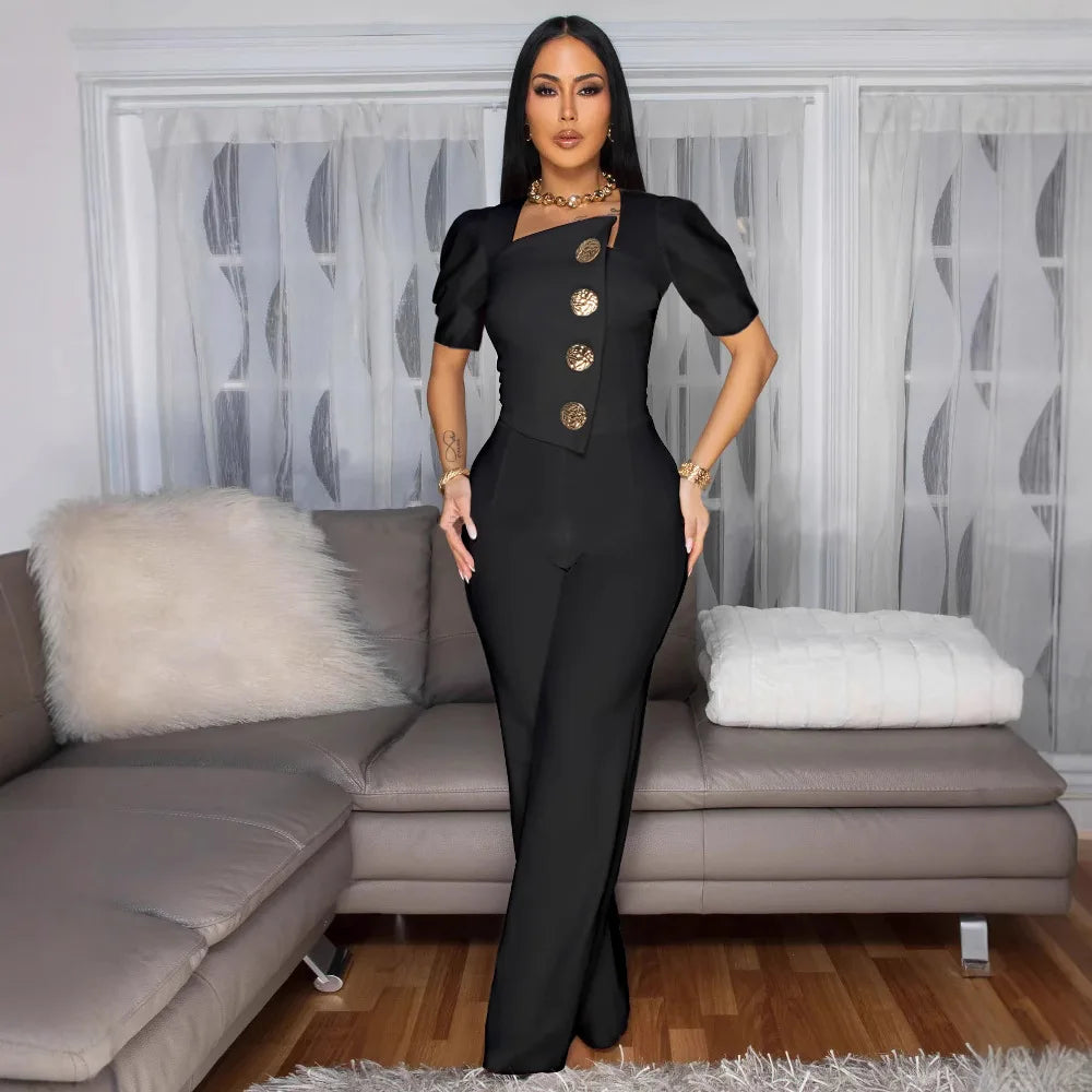Puff Short Sleeve Wide Leg Jumpsuit