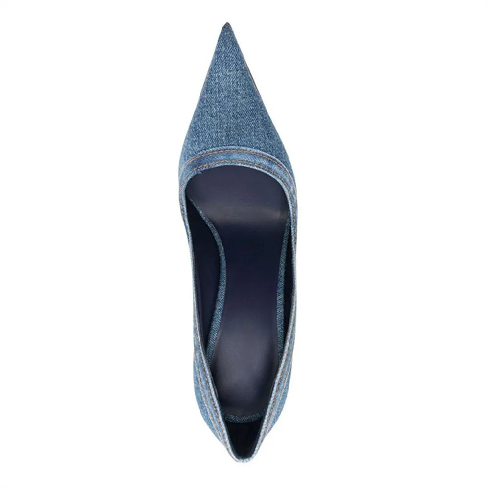 Pointed Toe High Heel Denim Pumps