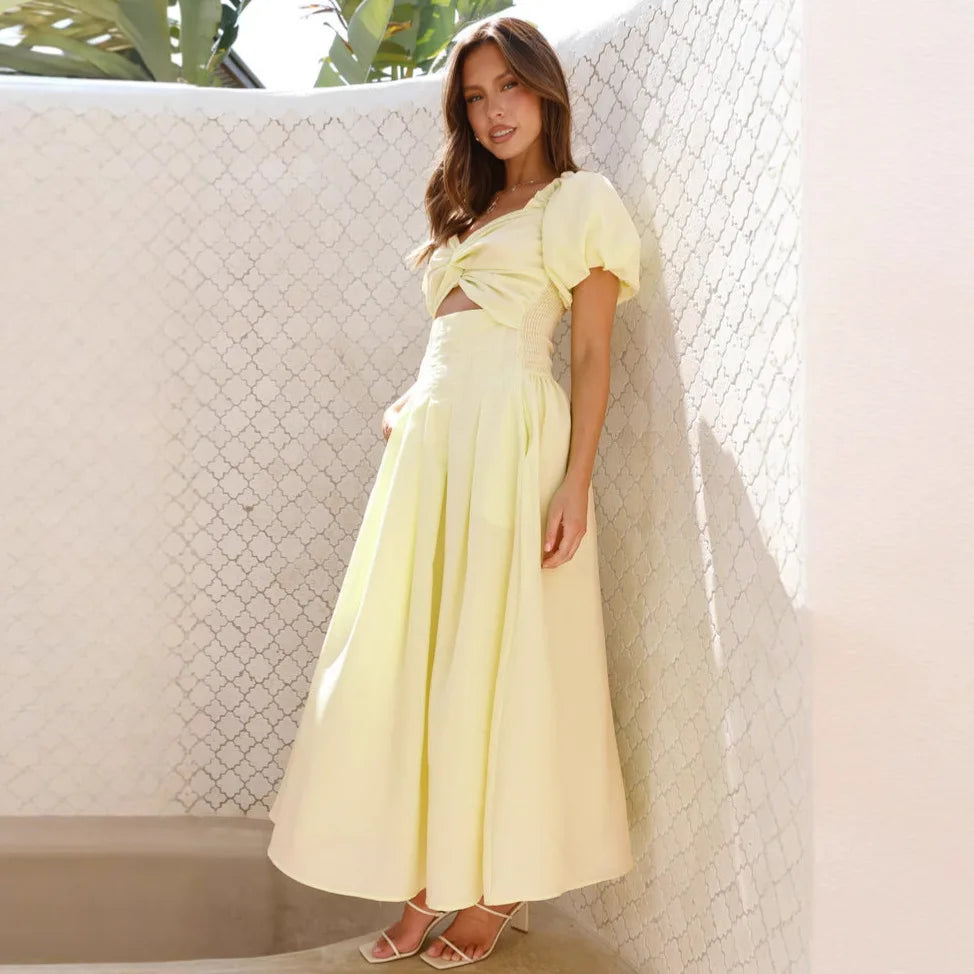 Hollow Out Vacation Style Mid Length Dress
