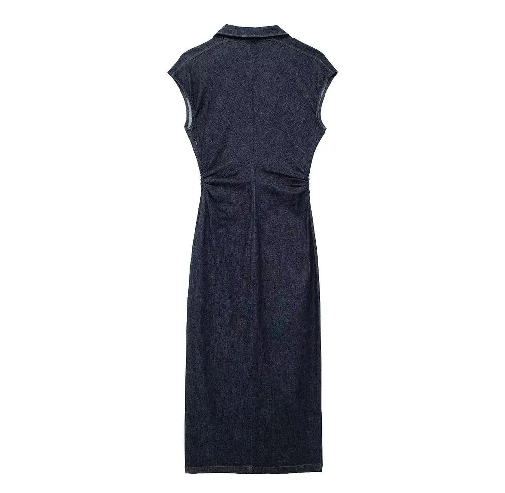 Sleeveless Denim Midi Bodycon Dress