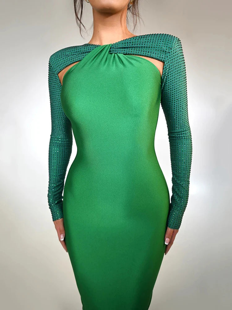 Hollow Out Sparkle Long Sleeve Maxi Dress