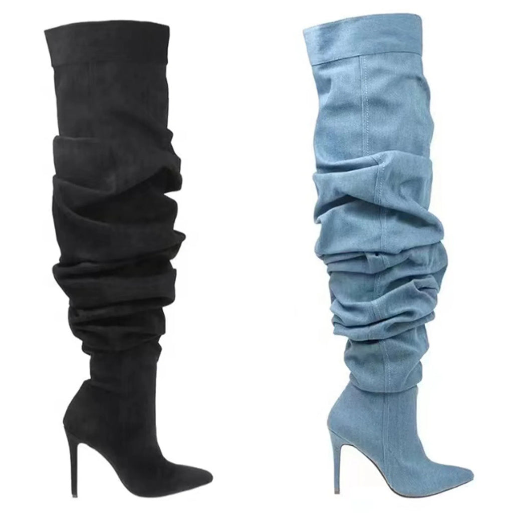 Denim Slouch Over The Knee Heels
