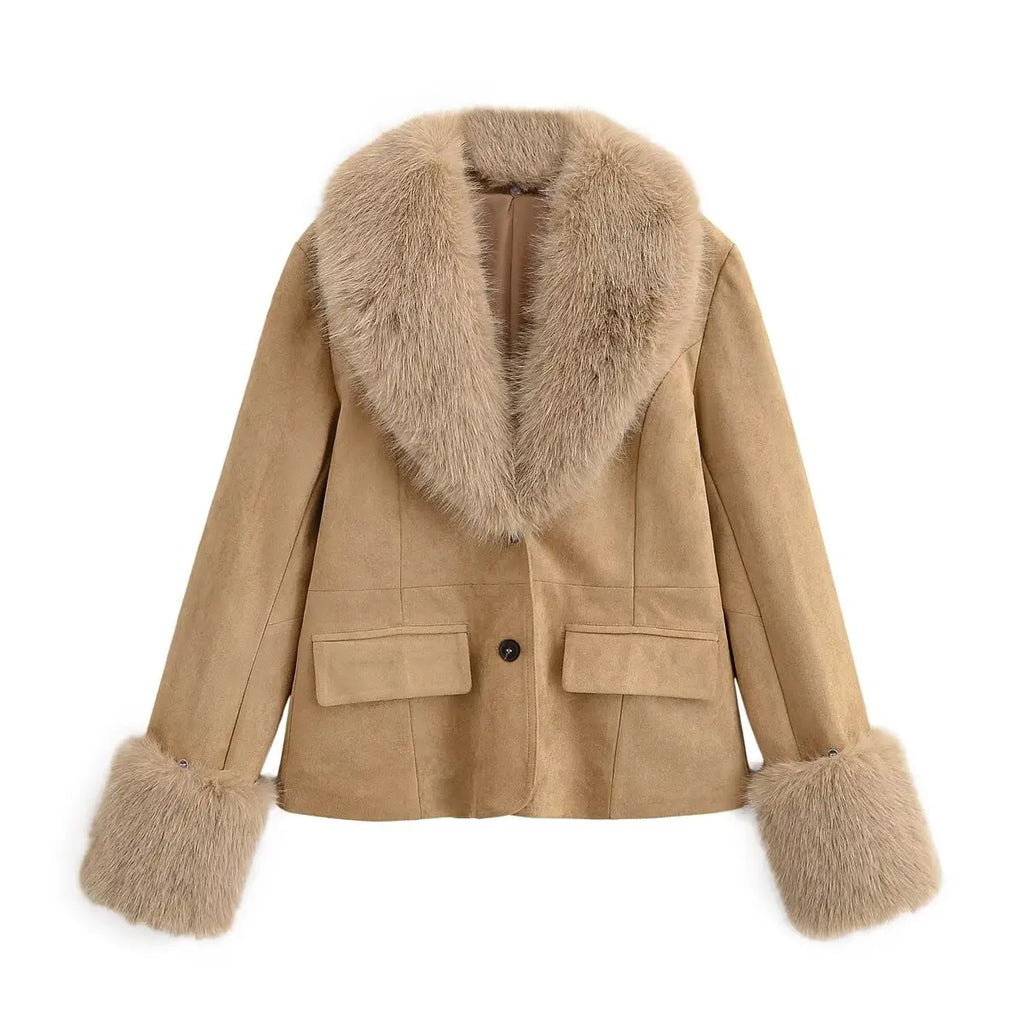 Casual Short Turn Down Fur Collar Winter Jacket