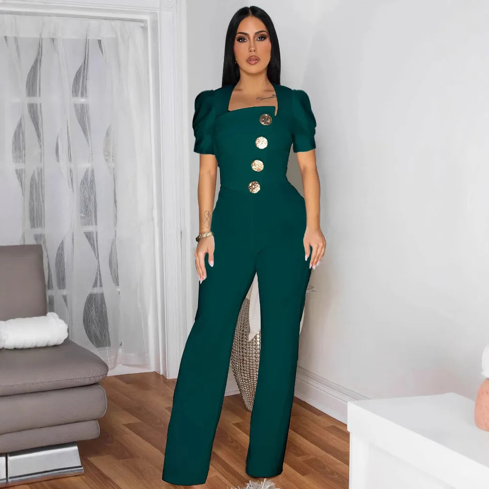 Puff Short Sleeve Wide Leg Jumpsuit