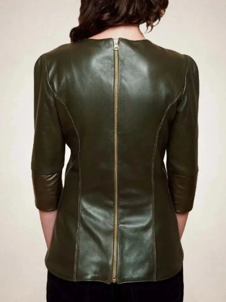 Faux Leather Slim Fit Blouse